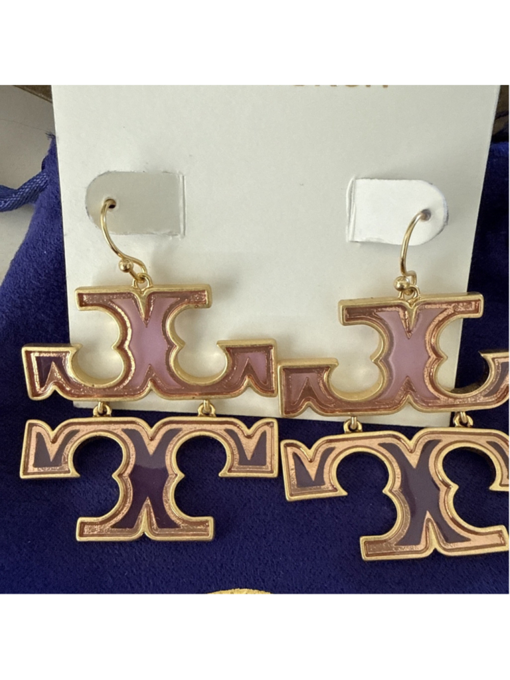 Tory Burch Kira Transparent Pink Logo Large Double T Earrings & Dust Bag New